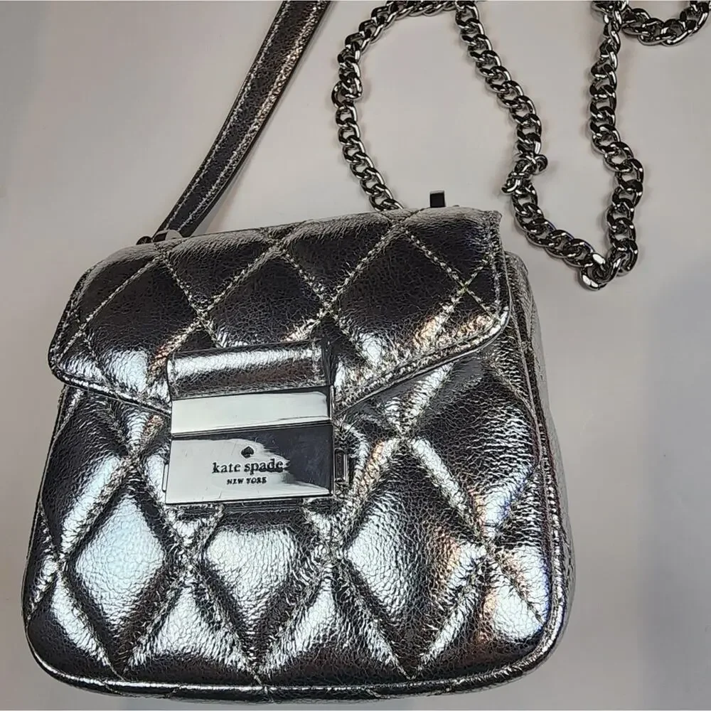 Kate Spade New Silver Crossbody Bag Lunar Light  Micro Purse Concerts Bag‎